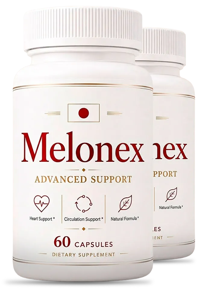 2 white Melonex capsule bottles with cream labels and the red Melonex name