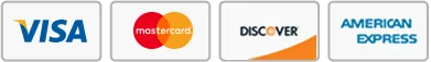 A row of payment card logos on an amber band
